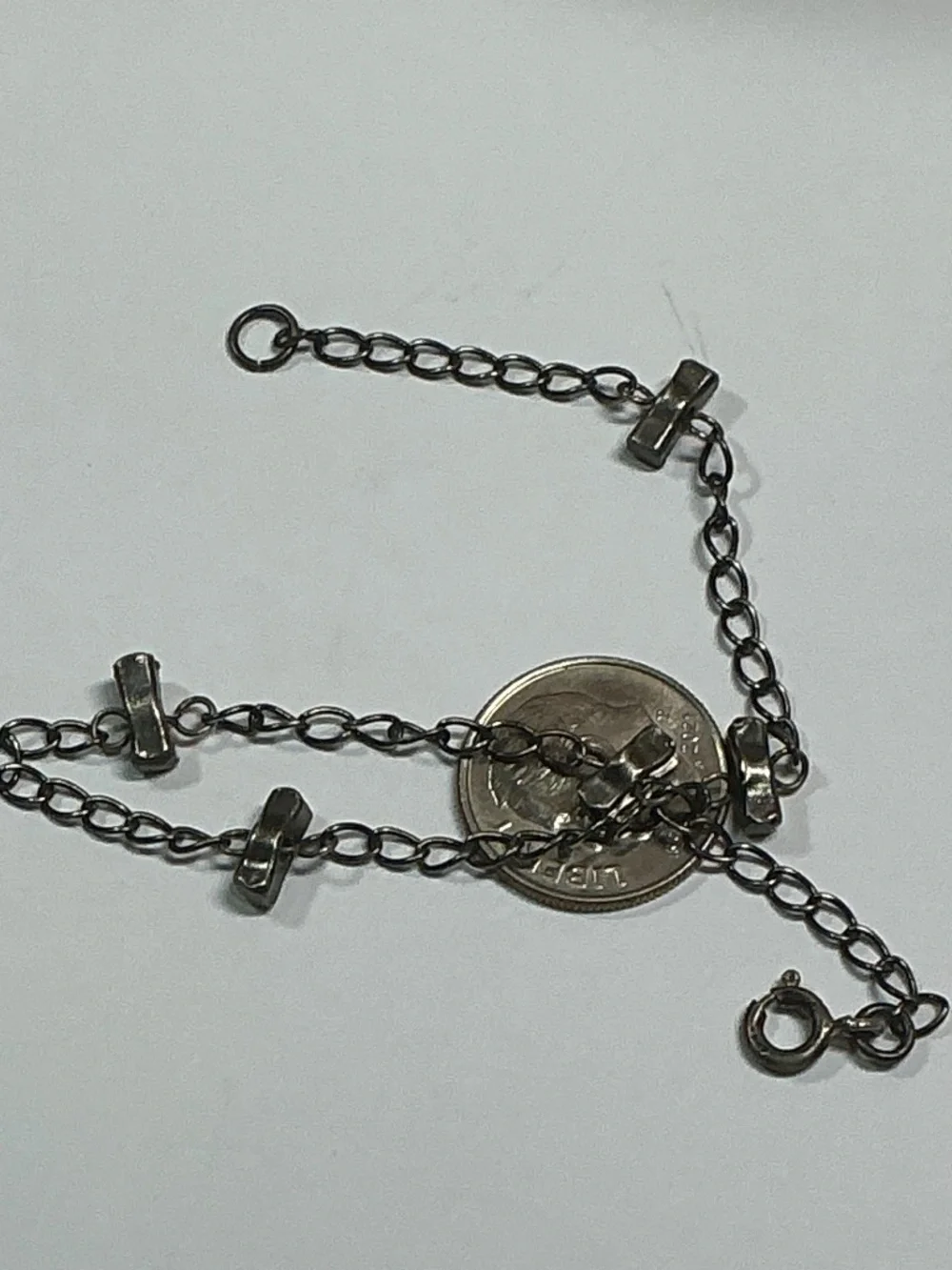 Sterling Silver Chain Bracelet Stationed Charms. 7.75 inches long